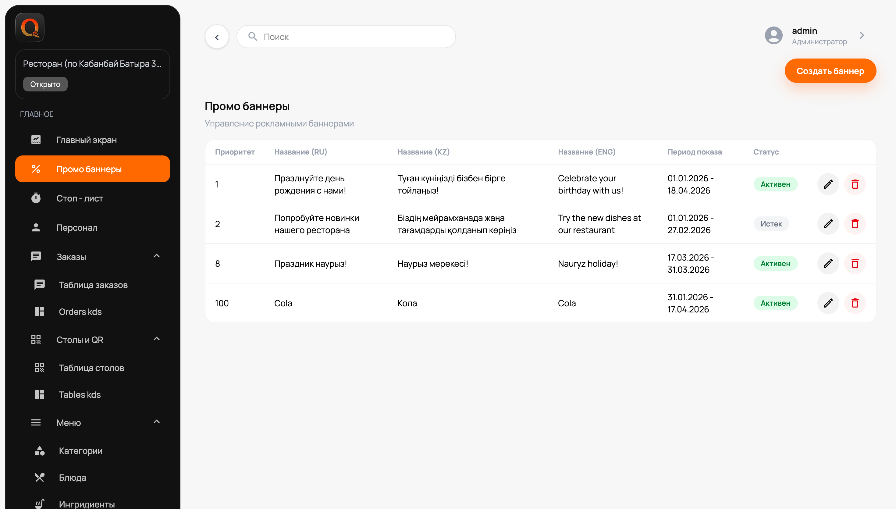 Список промо-баннеров